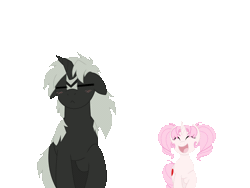 Size: 1000x750 | Tagged: safe, artist:faith-wolff, derpibooru import, oc, oc:mariner "chibi" moon, ponified, kaiju, kaiju pony, pony, unicorn, fanfic:the bridge, :<, animated, blushing, caramelldansen, chibi moon, chibi-usa, crooked horn, crossover, cute, dancing, duo, eyes closed, fanfic art, female, filly, floppy ears, foal, gif, godzilla, godzilla (series), godzilla jr., godzilla junior, horn, image, male, open mouth, raised hoof, sailor moon, sensei, simple background, size difference, smiling, stallion, transparent background