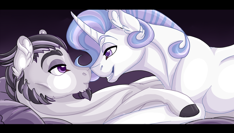 Size: 1120x640 | Tagged: suggestive, artist:bijutsuyoukai, derpibooru import, oc, oc:c'est la vie, oc:grand finale, unofficial characters only, earth pony, pony, unicorn, gay, magical lesbian spawn, male, oc x oc, offspring, offspring shipping, parent:fancypants, parent:fleur-de-lis, parent:inky rose, parent:octavia, parent:octavia melody, parents:fancyfleur, parents:inkytavia, shipping