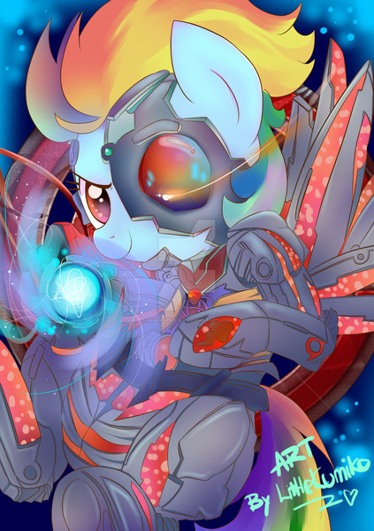 Size: 1024x1453 | Tagged: safe, artist:kumikoponylk, derpibooru import, rainbow dash, cyborg, pony, cyborg (teen titans), solo