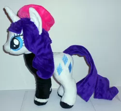 Size: 642x590 | Tagged: artist:sophillia, beanie (plushie), beatnik rarity, beret, clothes, derpibooru import, hat, irl, photo, plushie, rarity, safe, solo, sweater