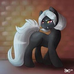 Size: 3000x3000 | Tagged: safe, artist:bean-sprouts, derpibooru import, ponified, pony, crossover, fangs, pokémon, poochyena, solo, wall