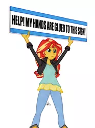 Size: 950x1278 | Tagged: safe, artist:manly man, derpibooru import, edit, sunset shimmer, equestria girls, exploitable meme, female, meme, sign, solo, sunset's board