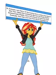 Size: 950x1278 | Tagged: safe, artist:manly man, derpibooru import, edit, sunset shimmer, equestria girls, exploitable meme, female, meme, mystery science theater 3000, sign, solo, sunset's board