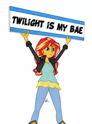 Size: 950x1278 | Tagged: safe, artist:manly man, derpibooru import, edit, sunset shimmer, equestria girls, bae, exploitable meme, female, meme, sign, simple background, solo, sunset's board, text, white background