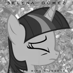 Size: 800x800 | Tagged: safe, artist:hombre0, artist:penguinsn1fan, derpibooru import, twilight sparkle, pony, cover, crying, kill 'em with kindness, parody, selena gomez, solo