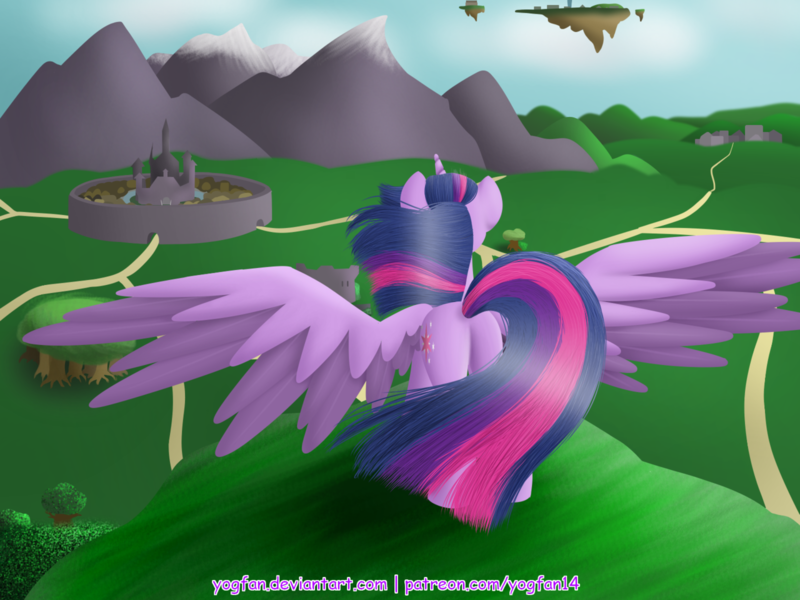 Size: 1280x960 | Tagged: safe, artist:yogfan, derpibooru import, twilight sparkle, twilight sparkle (alicorn), alicorn, pony, butt, crossover, hyrule, plot, solo, spread wings, the legend of zelda, wings