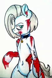 Size: 1836x2727 | Tagged: grimdark, artist:pantheracantus, derpibooru import, oc, oc:tracy cage, unofficial characters only, pony, >rape, blood, colored, looking at you, traditional art