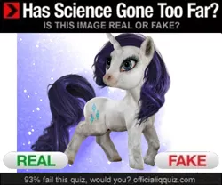 Size: 500x415 | Tagged: derpibooru import, has science gone too far?, rarity, real or fake, safe, uncanny valley, untooned, what has science done