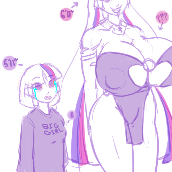 Size: 900x900 | Tagged: 5'11" vs 6'0", absolute cleavage, artist:moronsonofboron, ascension enhancement, bad edit, big breasts, breasts, busty twilight sparkle, cleavage, crying, derpibooru import, edit, erect nipples, female, height, height difference, huge breasts, human, humanized, impossibly large breasts, long hair, manlet, meme, nipple outline, parody, questionable, size difference, solo, solo female, twilight sparkle