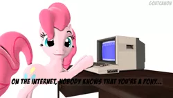 Size: 3840x2160 | Tagged: safe, artist:goatcanon, derpibooru import, pinkie pie, pony, 3d, commodore 64, computer, cute, internet, on the internet nobody knows you're a dog, source filmmaker