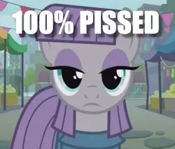 Size: 534x454 | Tagged: safe, derpibooru import, edit, edited screencap, screencap, maud pie, earth pony, pony, the gift of the maud pie, 200% mad, caption, cropped, female, image macro, impact font, mare, maud being maud, meme, solo, text, the fire in her eyes, tranquil fury