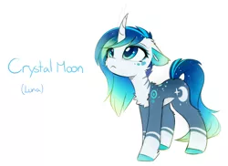 Size: 1028x750 | Tagged: safe, artist:magnaluna, derpibooru import, princess luna, oc, oc:crystal moon, pony, unicorn, :<, alter ego, cheek fluff, chest fluff, colored hooves, cropped, curved horn, cute, disguise, ear fluff, ethereal mane, female, floppy ears, galaxy mane, horn, leg fluff, lunabetes, mare, simple background, white background, wingding eyes