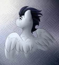 Size: 1800x2000 | Tagged: safe, artist:spirit-dude, derpibooru import, soarin', pegasus, pony, abstract background, checker plate, crying, image, looking up, male, png, sad, single tear, solo, stallion