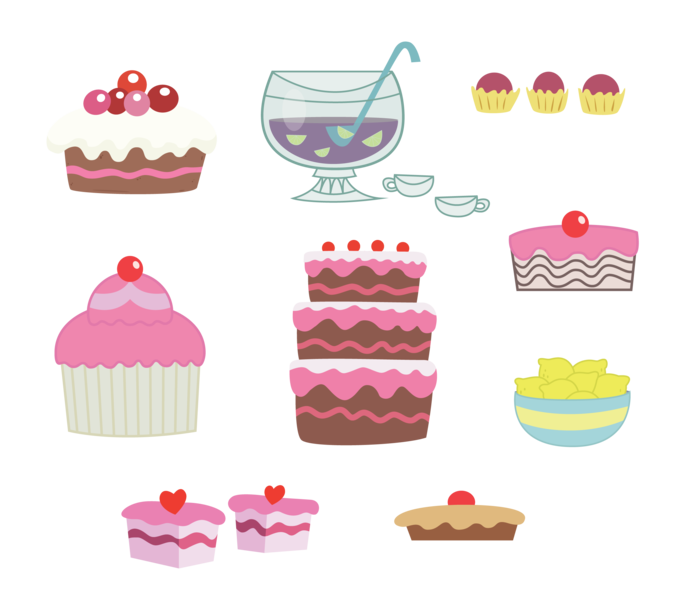 Size: 2500x2163 | Tagged: artist:korikian, bowl, cake, cup, cupcake, derpibooru import, drink, food, lemon, no pony, punch bowl, punch (drink), resource, safe, simple background, transparent background, vector