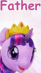 Size: 249x443 | Tagged: safe, derpibooru import, editor:kingkek42, official, twilight sparkle, twilight sparkle (alicorn), alicorn, pony, my little pony: the movie, comic sans, cropped, father, father's day, implied night light, jewelry, male, meme, nightmare fuel, plushie, regalia, robotwi, solo, toy, wow! glimmer