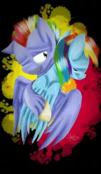 Size: 750x1280 | Tagged: safe, artist:lordofthefeathers, derpibooru import, bow hothoof, rainbow dash, pony, parental glideance, duo, father and child, father and daughter, father's day, female, hug, male, mare, multicolored hair, stallion