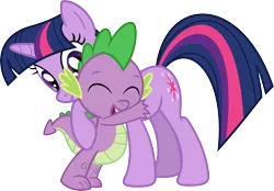 Size: 3573x2488 | Tagged: safe, artist:porygon2z, derpibooru import, spike, twilight sparkle, dragon, pony, unicorn, owl's well that ends well, hug, simple background, transparent background, unicorn twilight, vector, vector trace