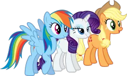 Size: 7235x4371 | Tagged: safe, artist:xhalesx, derpibooru import, applejack, rainbow dash, rarity, earth pony, pegasus, pony, unicorn, the show stoppers, .svg available, absurd resolution, applejack's hat, cowboy hat, female, hat, inkscape, mare, ponyscape, simple background, transparent background, trio, vector, vector trace