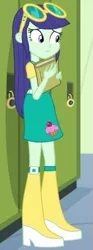 Size: 207x559 | Tagged: safe, derpibooru import, screencap, blueberry cake, equestria girls, equestria girls (movie), book, boots, cropped, cupcake, female, food, glasses, high heel boots, lockers, notebook, shoes, solo