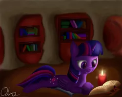 Size: 2500x2000 | Tagged: safe, artist:qbellas, derpibooru import, twilight sparkle, twilight sparkle (alicorn), alicorn, pony, book, bookhorse, candle