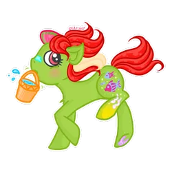 Size: 1024x1024 | Tagged: safe, artist:crystal-sushi, derpibooru import, splash (g1), pony, bucket, g1, horseshoes, simple background, solo, transparent background, water