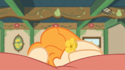Size: 809x455 | Tagged: safe, derpibooru import, screencap, pear butter, pony, the perfect pear, animated, bed, boomerang (tv channel), crying, cute, floppy ears, flower, flower in hair, gif, pearabetes, sad, solo