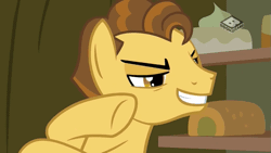 Size: 809x455 | Tagged: safe, derpibooru import, screencap, grand pear, pony, the perfect pear, animated, boomerang (tv channel), evil laugh, gif, laughing, young grand pear, younger