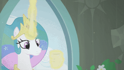 Size: 400x225 | Tagged: safe, artist:brutalweather studio, derpibooru import, screencap, princess celestia, pony, animated, coffee, coffee mug, cute, cutelestia, drinking, gif, i can't believe it's not hasbro studios, mug, puffy cheeks, reaction image, solo, surprised, what's going on in this thread, youtube link