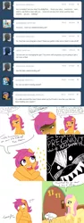 Size: 2400x6378 | Tagged: safe, artist:jake heritagu, derpibooru import, fluttershy, scootaloo, pegasus, pony, ask pregnant scootaloo, absurd resolution, ask, bathroom, comic, female, filly, fluttershy's cottage, mare, pregnant, pregnant scootaloo, vomit, vomiting, wide eyes