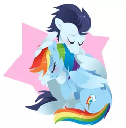 Size: 523x534 | Tagged: safe, artist:kilo, derpibooru import, rainbow dash, soarin', blushing, cute, eyes closed, female, hug, male, shipping, smiling, soarindash, straight