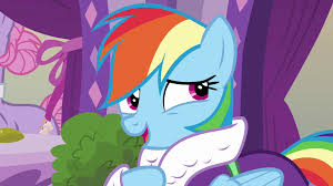 Size: 300x168 | Tagged: safe, derpibooru import, screencap, rainbow dash, pony, applejack's "day" off, bathrobe, clothes, robe, solo focus