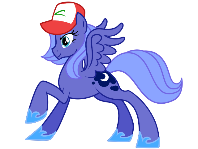 Size: 640x480 | Tagged: safe, artist:srsishere, derpibooru import, princess luna, alicorn, pony, ash ketchum, crossover, female, hat, mare, pokémon, pokémon trainer, s1 luna, simple background, solo, transparent background