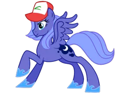 Size: 640x480 | Tagged: safe, artist:srsishere, derpibooru import, princess luna, alicorn, pony, ash ketchum, crossover, female, hat, mare, pokémon, pokémon trainer, s1 luna, simple background, solo, transparent background