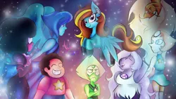 Size: 1024x576 | Tagged: safe, artist:animechristy, derpibooru import, oc, oc:ilovekimpossiblealot, pony, amethyst (steven universe), crossover, garnet (steven universe), jasper (steven universe), lapis lazuli (steven universe), pearl (steven universe), peridot (steven universe), steven quartz universe, steven universe