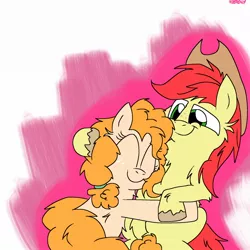 Size: 1200x1200 | Tagged: safe, artist:kdbrony, derpibooru import, bright mac, pear butter, pony, the perfect pear, applejack's parents, brightbutter, cute, female, hug, male, shipping, straight