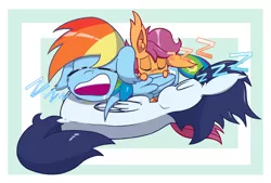 Size: 1760x1190 | Tagged: safe, artist:dragonpone, derpibooru import, rainbow dash, scootaloo, soarin', pegasus, pony, abstract background, adopted offspring, cheek fluff, cuddle puddle, cuddling, dock, drool, ear fluff, ear tufts, eyes closed, family, female, filly, floppy ears, hug, lying down, male, mare, offspring, onomatopoeia, open mouth, parent:rainbow dash, parent:soarin', parents:soarindash, pony pile, prone, scootadoption, scootalove, shipping, side, sitting, sleeping, snoring, soarindash, sound effects, stallion, straight, wing blanket, winghug, zzz