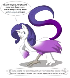 Size: 1024x1150 | Tagged: safe, artist:tfsubmissions, derpibooru import, rarity, oc, oc:burning passion, articuno, pony, beak, pokefied, pokémon, raricuno, species swap, speech bubble, speech change, talons, transformation, wings