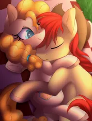 Size: 2284x3000 | Tagged: safe, artist:scarlet-spectrum, derpibooru import, bright mac, pear butter, earth pony, pony, the perfect pear, applejack's parents, brightbutter, cowboy hat, cuddling, female, hat, husband and wife, male, mare, shipping, sleeping, stallion, stetson, straight, underhoof