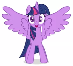 Size: 2160x1968 | Tagged: safe, artist:éclair, derpibooru import, twilight sparkle, twilight sparkle (alicorn), alicorn, pony, a royal problem, cute, daaaaaaaaaaaw, excited, face of mercy, female, happy, looking at you, mare, open mouth, shrunken pupils, simple background, solo, spread wings, twiabetes, vector, white background, wide eyes, wings