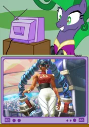 Size: 564x800 | Tagged: safe, artist:vector-brony, derpibooru import, mane-iac, pony, arms (video game), boxing gloves, exploitable meme, female, looking at you, meme, nintendo, nintendo switch, obligatory pony, television, tv meme, twintelle