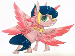 Size: 1024x760 | Tagged: safe, artist:oneiria-fylakas, derpibooru import, oc, oc:mu, oc:mü, unofficial characters only, alicorn, pony, seraph, seraphicorn, chibi, multiple wings, simple background, solo, traditional art, white background, wings