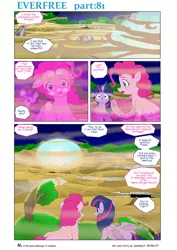 Size: 4545x6424 | Tagged: safe, artist:jeremy3, derpibooru import, pinkie pie, twilight sparkle, twilight sparkle (alicorn), alicorn, pony, comic:everfree, absurd resolution, comic, destruction