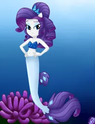 Size: 1500x1950 | Tagged: safe, artist:liniitadash23, derpibooru import, rarity, mermaid, seapony (g4), equestria girls, my little pony: the movie, alternate hairstyle, belly button, clothes, female, fins, lidded eyes, mermaid tail, mermaidized, ocean, ponied up, pony ears, seaponified, seapony rarity, solo, species swap, underwater