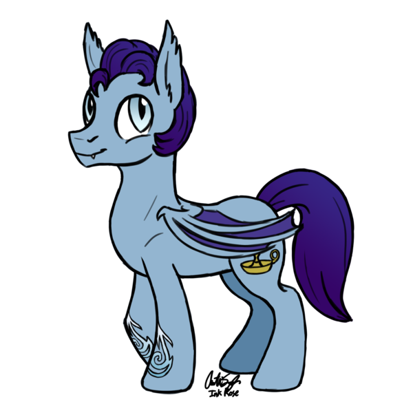 Size: 2000x2000 | Tagged: safe, artist:inkrose98, derpibooru import, oc, oc:wax n' wane, unofficial characters only, bat pony, pony, commission, new cutie mark, signature, simple background, solo, transparent background