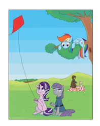 Size: 1280x1621 | Tagged: safe, artist:gintoki23, derpibooru import, boulder (pet), fluttershy, maud pie, rainbow dash, starlight glimmer, bear, pony, rabbit, squirrel, rock solid friendship, animal, kite, kite flying, picnic, rock, that pony sure does love kites, that pony sure does love rocks, tree