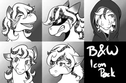 Size: 900x594 | Tagged: safe, artist:dogi-crimson, derpibooru import, oc, oc:cha'tima, unofficial characters only, earth pony, pony, angry, bust, cloak, clothes, coontails, expressions, grayscale, laughing, male, monochrome, portrait, sad, solo, stallion