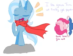 Size: 1300x1000 | Tagged: safe, artist:scootalightheartoc, derpibooru import, pinkie pie, trixie, earth pony, pony, unicorn, clothes, crossover, duo, eyes closed, female, mare, papyrus (undertale), sans (undertale), sans pie, scarf, simple background, the great and powerful papyrus, undertale, white background