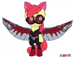 Size: 4500x3600 | Tagged: safe, artist:enzomersimpsons, derpibooru import, apple bloom, earth pony, pegasus, pony, absurd resolution, bipedal, crossover, falcon (marvel comics), female, filly, my little avengers, simple background, solo, white background
