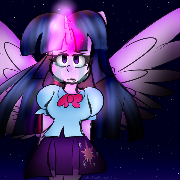 Size: 3000x3000 | Tagged: safe, artist:cosmiickatie, derpibooru import, twilight sparkle, twilight sparkle (alicorn), alicorn, equestria girls, clothes, crying, horn, ponied up, sad, solo