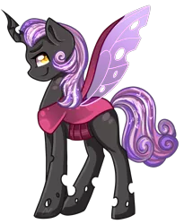 Size: 1357x1657 | Tagged: artist:sketchyhowl, changeling, changeling oc, changepony, commission, derpibooru import, digital art, hybrid, interspecies offspring, magical lesbian spawn, male, oc, oc:heart's desire, offspring, parent:princess cadance, parent:queen chrysalis, parents:cadalis, pink changeling, safe, simple background, smiling, smirk, solo, transparent background, unofficial characters only
